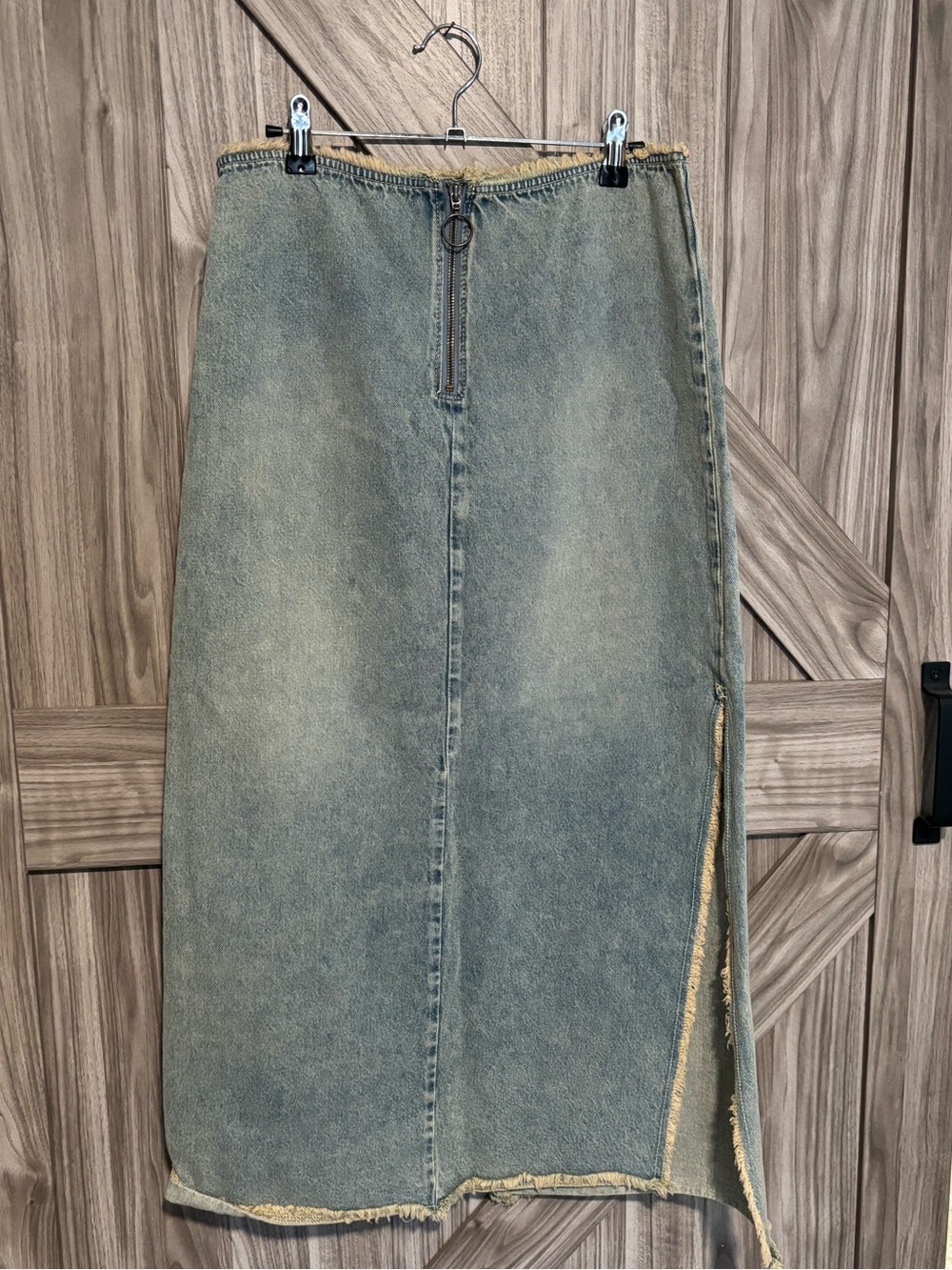 BDG Faded Blue Denim Midi Skirt with Side Zip